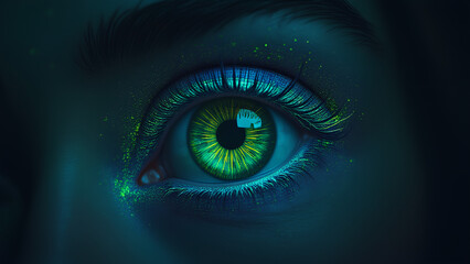 Mystical Green Eye with Glowing Iris