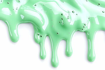 Dripping mint green paint texture, white background