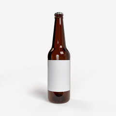 3D Realistic beer bottle brown glass mockup container with blank label. Lager Beer isolated on...