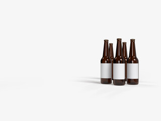 3D Realistic beer bottle brown glass mockup container with blank label. Lager Beer isolated on white background with metal lid and liquid within. Concept of alcohol brand, drink, party, holiday, ads