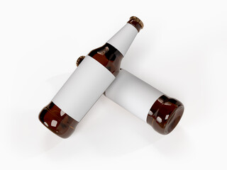 3D Realistic beer bottle brown glass mockup container with blank label. Lager Beer isolated on...
