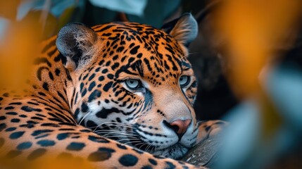 Obraz premium Majestic Jaguar Resting in the Rainforest