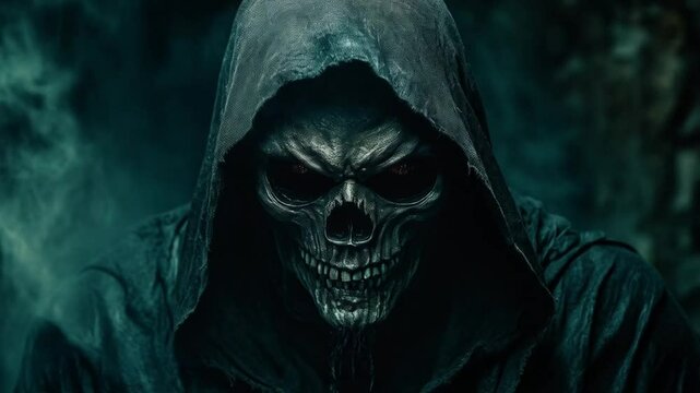 The grim reaper appeared silently, cloaked in darkness, symbolizing the inevitable end of all life.