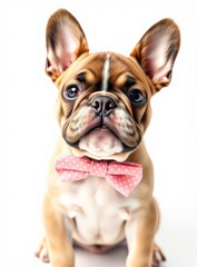 Fototapeta premium Darling French Bulldog Puppy in a Pink Bow Tie: Valentine's Day Adoration