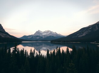 Mountain Lake Reflection at Sunset, Beautiful Tranquil Scenery and Nature