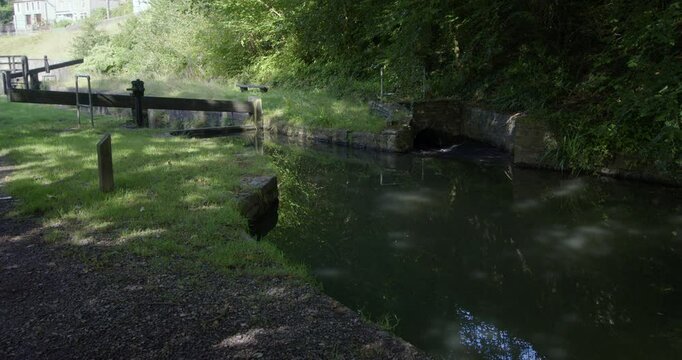 wide shot looking down to the resolven basin and locks on the neath canal