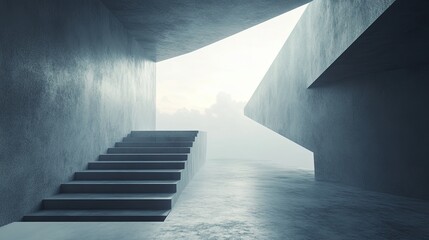 Obraz premium Modern Architectural Interior with Stairs and Abstract Geometry