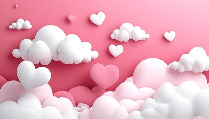 Obraz premium Pink hearts, clouds, love, background, Valentine's