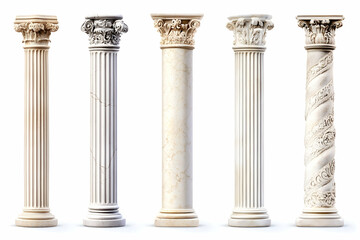 Five Classical Columns, Architectural Design, White Background, Design Elements