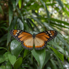 Fototapeta premium Monarch Butterfly Resting on a Green Leaf