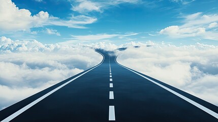 Fototapeta premium Serene Road Winding Through Bright Clouds Under Blue Sky