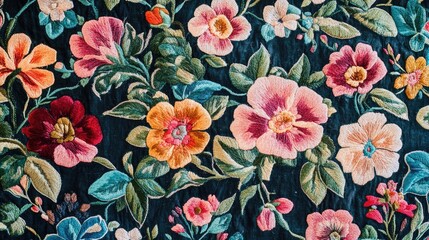 Colorful floral fabric close-up