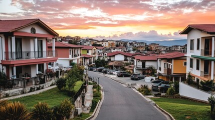Obraz premium Serene Sunset Over Residential Neighborhood