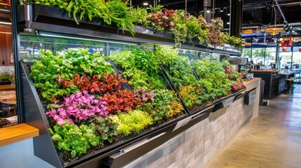 Vibrant Indoor Herb Garden Display at Modern Market