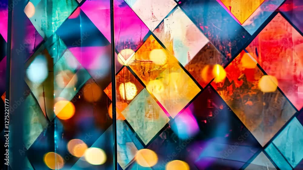 Canvas Prints colorful abstract geometric patterns with vibrant hues and reflections in urban setting, abstract, c