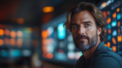 Fototapeta premium Focused Man in Modern Data Center