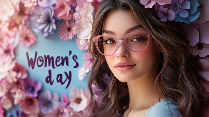 Playful artistry "Women's Day" written on a paper cut-out design in a whimsical font, set against a gradient background of pinks and purples, leaving generous space for a heartfelt message.