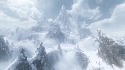 Obraz premium Majestic Winter Mountain Peaks Enveloped in Clouds