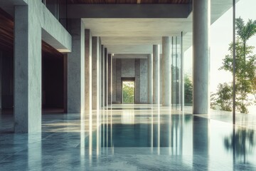 Fototapeta premium Building Pool with Columns and Trees