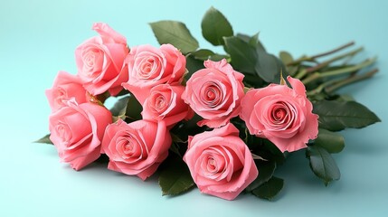 Obraz premium Pink roses bouquet, pastel background, gift, love
