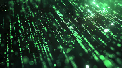 Matrix-like Data Stream in Green and Black Background