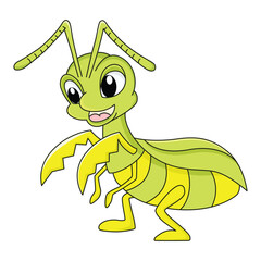Funny mantis cartoon characters vector illustration. For kids coloring book.