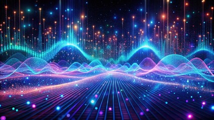 Abstract Luminescent Wavescape A Digital Realm of Vibrant Energy and Sparkling Pathways