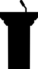 Podium of rostrum vector icon. Black vector icons, isolated on transparent background, solid pictogram Tribune elements, symbol for business meeting with microphone in glyph graphic designs styles.