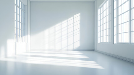 Fototapeta premium White room with a window and light shadow on the floor