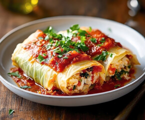 delicious homemade cabbage rolls. AI generative.