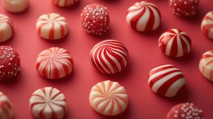 Red candy swirls on pink background, festive treat