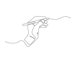 Continuous line art drawing of hand writing with pen. Hand drawing with pencil line art drawing vector illustration. Editable stroke.