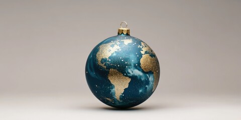 Blue and Gold Christmas Ornament with World Map