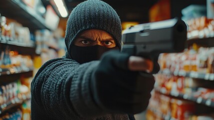 Man in Black Mask with Gun