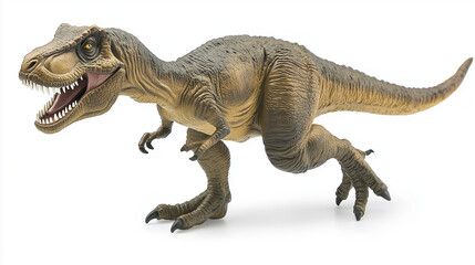 Fototapeta premium Menacing T-Rex Dinosaur Figurine in Extreme Close-Up: Razor-Sharp Teeth Against Pristine White Background