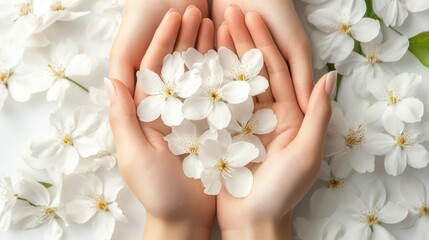 Serene Hands Holding Delicate White Blossoms