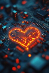 Obraz premium Computer Motherboard with Glowing Heart