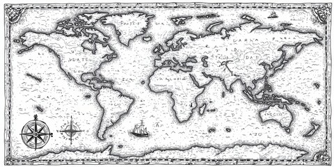 Exploration of global geography vintage artistic world map