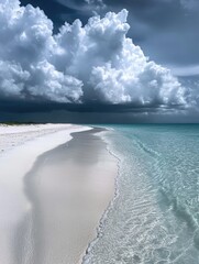 Naklejka premium White Sandy Beach with Cloudy Sky