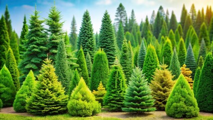 Fototapeta premium Discover breathtaking candid images of isolated conifer clusters in crisp, high-resolution detail.