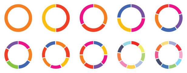 Circular chart with segments. Wheel division into fractions, shape sectors. Vector illustration.