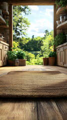 Rustic Kitchen Interior With Garden View