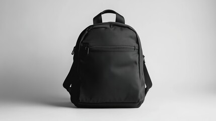 Naklejka premium Versatile Black Backpack Featuring Front Zipper Compartment Ideal for Daily Use Travel Outdoor Adventures School Activities Stylish Practical Design for Everyday Convenience and Organization