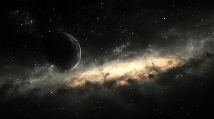 Fototapeta premium Crescent moon, nebula, cosmic dust, space, background, galaxy, dark, art, wallpaper, science fiction