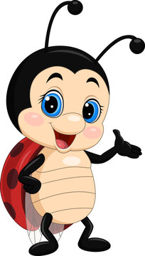 Cartoon funny little ladybug presenting