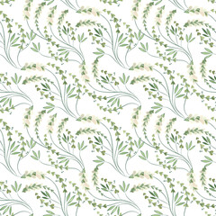 Fototapeta premium Textile seamless floral pattern with wild grasses and flowers. Design for kitchen home textiles, tablecloths, curtains, bed linen, dress fabrics, wrapping paper.