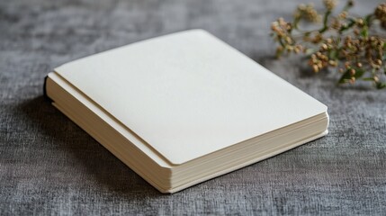 Fototapeta premium A Minimalist White Book Resting Elegantly on a Wooden Table Surrounded by Warm Natural Light Creating a Calm Inviting Atmosphere Ideal for Reading and Relaxation in a Cozy Space