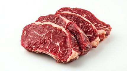 Juicy, tender slices of perfect roast beef isolated on white. Ideal for food ads, menus, and culinary content. High-quality, appetizing, and professionally shot