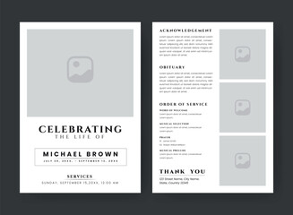 Funeral  Template for Memorial Program. Minimalist Bifold Brochure Design Layout.