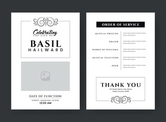 Funeral  Template for Memorial Program. Minimalist Bifold Brochure Design Layout.